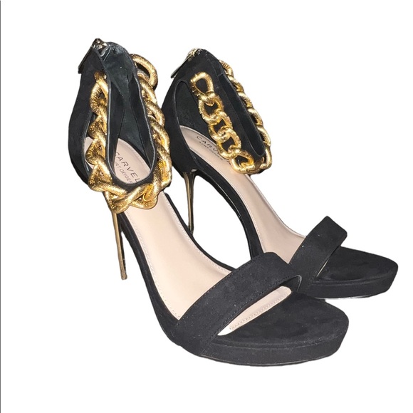 Black Suede and Gold Chain Heels size 41 - Picture 5 of 5